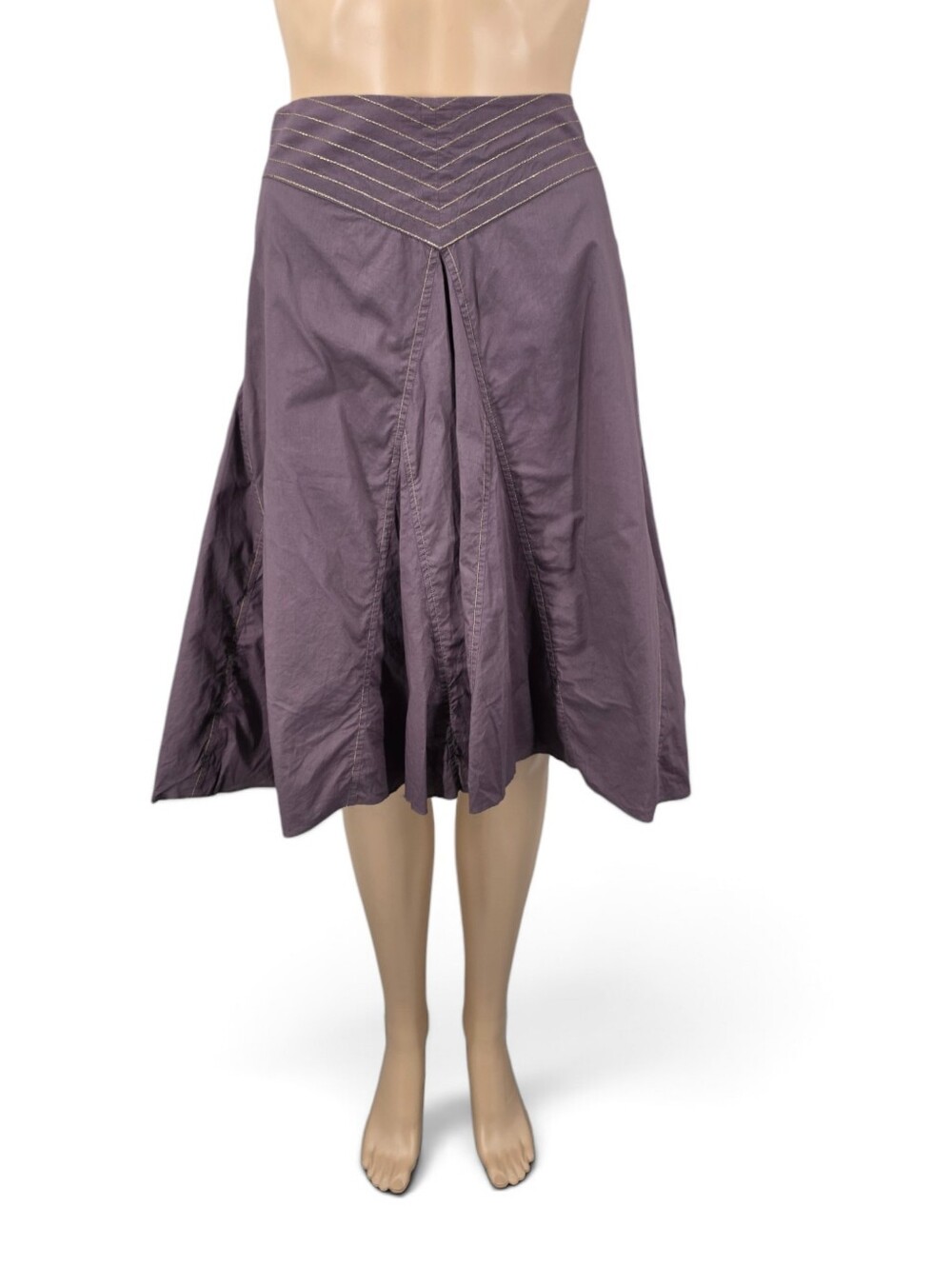 Y2K Old Navy Cotton Pleated Midi Skirt Mauve Purple Metallic Gold Boho Chic
